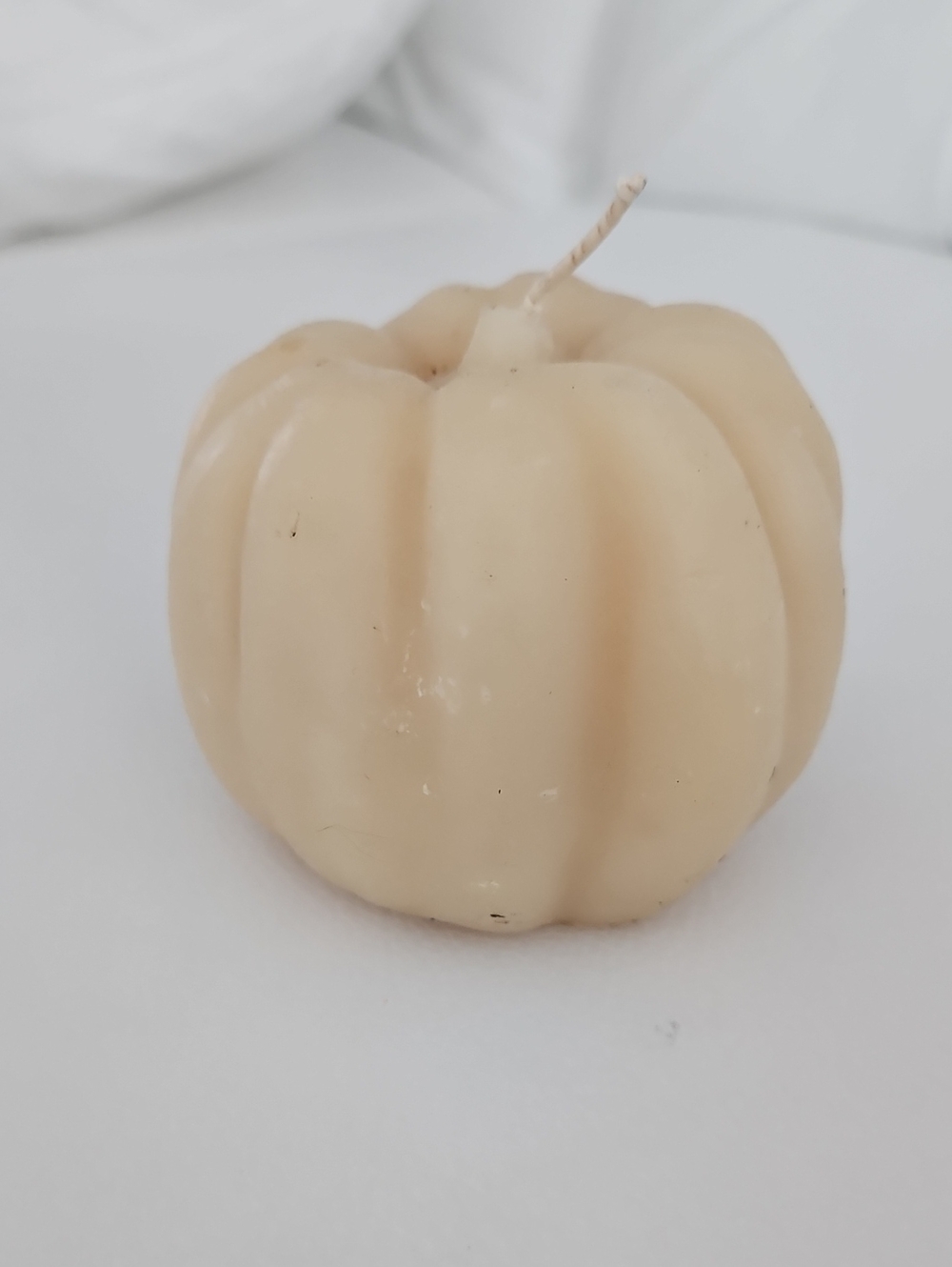 Neutral Cream Pumpkin-Shaped Decorative Candle - Home Party Supplies